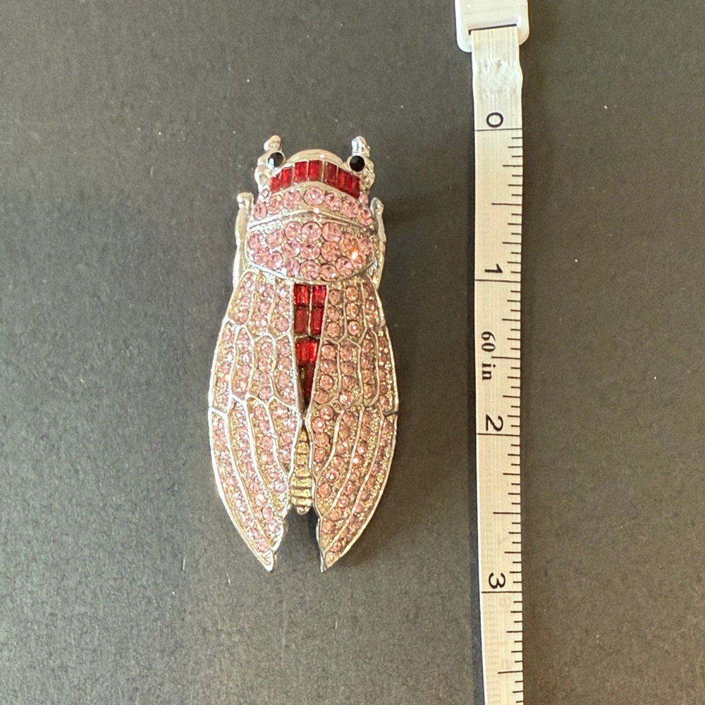 Large Pink and Red Rhinestone Insect Brooch - Picture 4 of 6